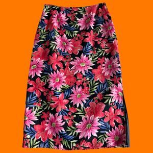 00's vintage floral silk linen blend side slit y2k maxi skirt Size 12 Emma James